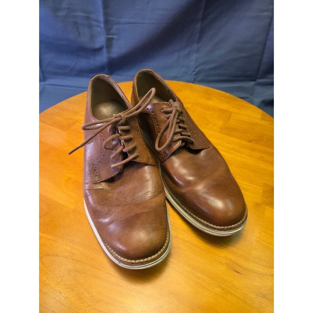 Cole Haan LunarGrand Wingtip Brown Leather Derby Shoes Men's 9.5M - Good
